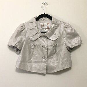 Fairygrunge Silvery Linen Castlecore Bolero Jacket with Diamond Buttons - S